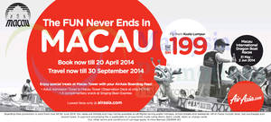 Featured image for (EXPIRED) Air Asia From RM199 Macau All-In Fares Promo 17 – 20 Apr 2014