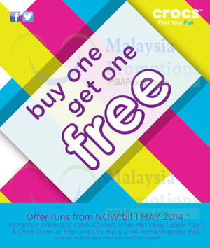 Featured image for Crocs Buy 1 Get 1 FREE 29 Apr – 1 May 2014