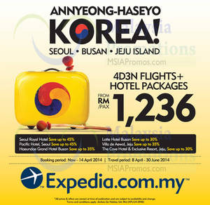 Featured image for Expedia From RM1,236 Korea 4D3N Flights + Hotel Packages 8 – 14 Apr 2014