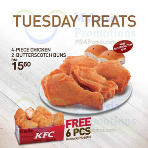 Featured image for KFC Buy 4pc Chicken & 2 Buns Get FREE 6pc Nuggets Tuesdays Promo 15 Apr 2014
