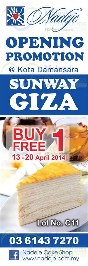 Featured image for (EXPIRED) Nadeje Buy 1 Get 1 Free @ Sunway Giza Kota Damansara 13 – 20 Apr 2014