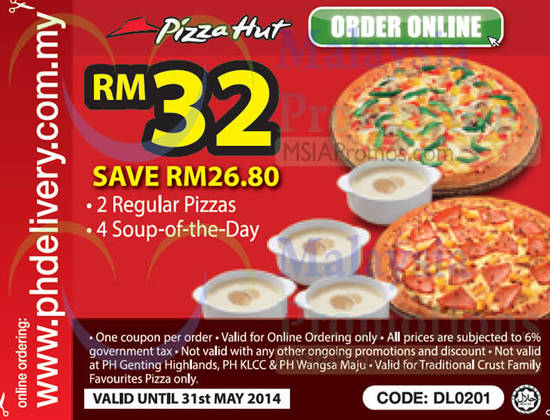 RM32 2 Regular Pizzas, 4 Soup