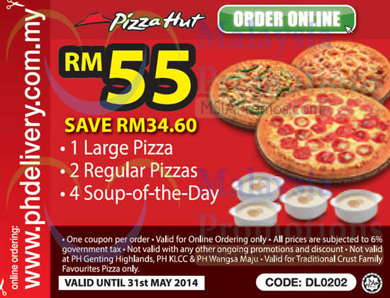 RM55 For Large Pizza, 2 Regular, 4 Soup