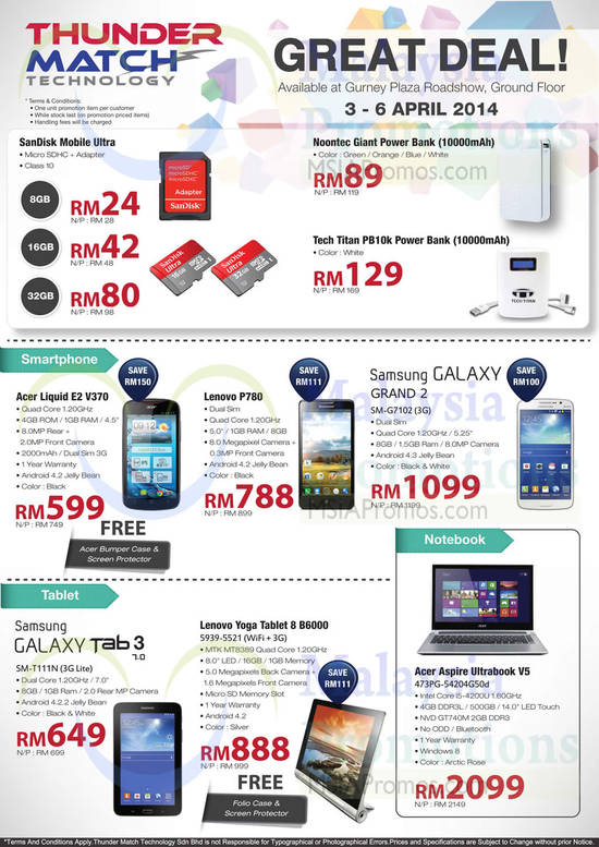 SD Cards, Powerbanks, Smartphones, Tablets, Notebook, Samsung, Acer, Lenovo, Acer