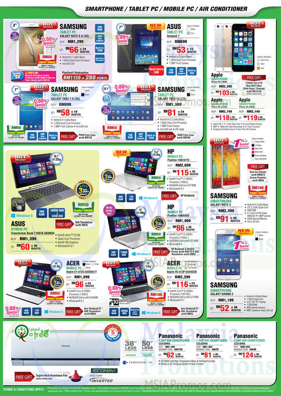 Smartphones, Tablets, Notebooks, Air Conditioners, Samsung, Asus, HP, Acer, Apple, Panasonic