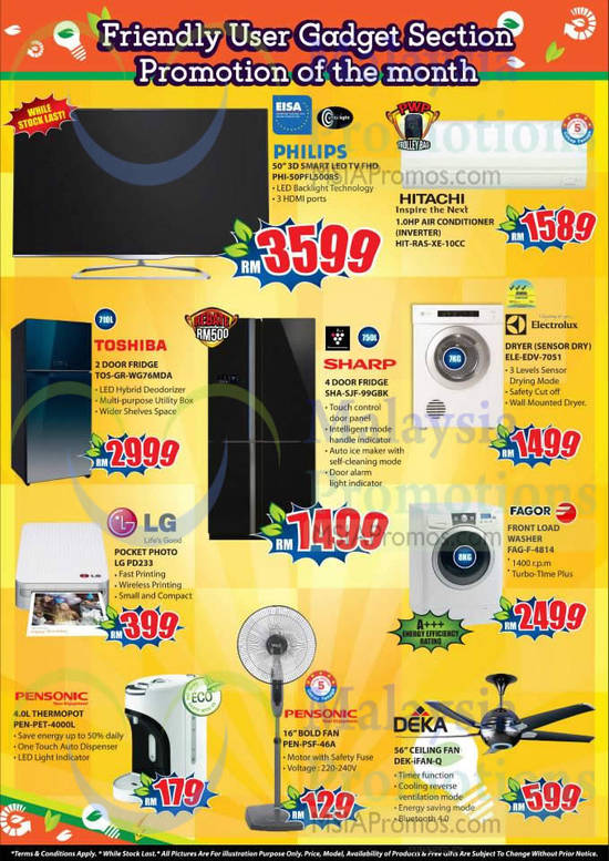 TV, Washers, Fridges, Fans, Air Conditioners, Philips, Hitachi, Electrolux, Sharp, Toshiba, Deka