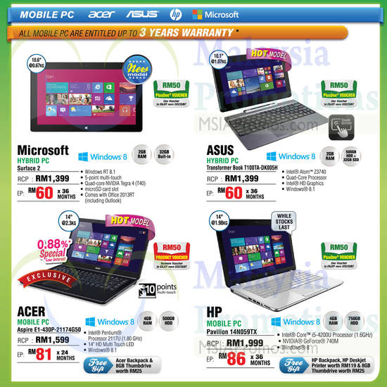 Tablets, Notebooks, Microsoft, Asus, Acer, HP