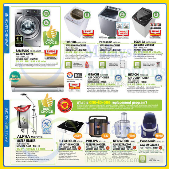 Washers, Air Conditioners, Induction Cooker, Rice Cooker, Juice Extractor, Vacuum Cleaner, Samsung, Toshiba, Hitachi, Electrolux