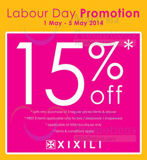 Featured image for (EXPIRED) Xixili 15% OFF Labour Day Promo 1 – 5 May 2014