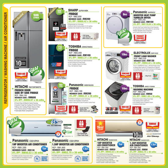 Fridges, Washers, Dryers, Air Conditioners, Hitachi, Sharp, Toshiba, Panasonic, Electrolux