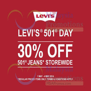 Featured image for (EXPIRED) Levi’s 30% OFF 501 Jeans Promo @ Nationwide 1 – 4 May 2014