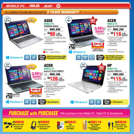 Notebooks Asus, Acer, HP