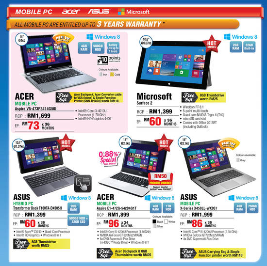 Notebooks, Tablets, Acer, Microsoft, Asus