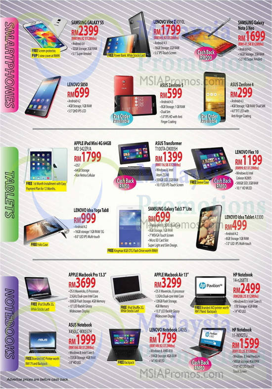 Smartphones, Tablets, Notebooks, Samsung, Lenovo, Asus, Apple, HP