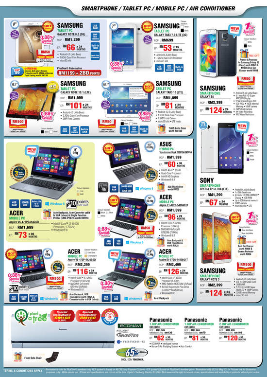 Tablets, Notebooks, Air Conditioners, Samsung, Acer, Asus, Panasonic, Sony