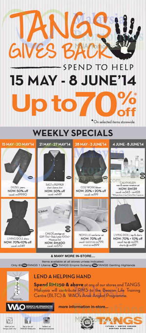 Featured image for (EXPIRED) Tangs Up To 70% OFF Give Back Promotion 15 May – 8 Jun 2014