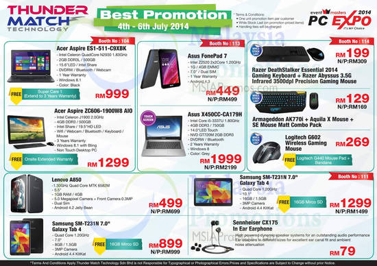 4 Jul Thundermatch Notebooks Acer, Lenovo Smartphones, Samsung, Sennheiser