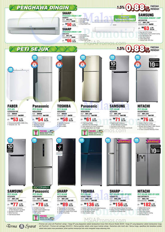 Air Conditioners, Fridges, Panasonic, Hitachi, Samsung, Sharp, Faber