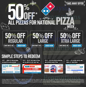 Featured image for Domino’s Pizza 50% OFF All Pizza’s Takeaway Discount Coupon Code 24 – 29 Jun 2014