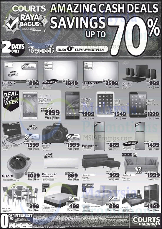 Mammoth TVs, Home Theatre System, Tablets, Digital Camera, Mattresses, Air Conditioner, Sony, Samsung, Sharp, Apple, HP, Canon, Panasonic