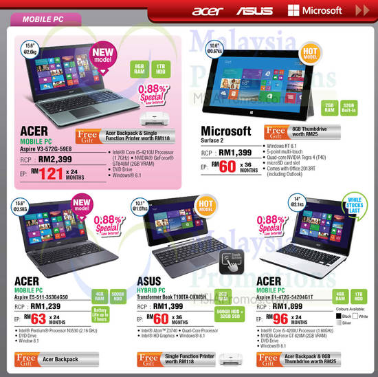 Notebooks, Acer, Asus, Microsoft