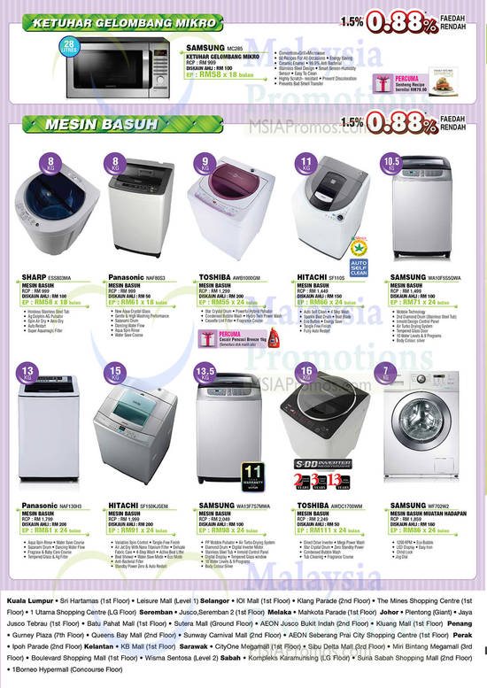 Ovens, Washers, Samsung, Sharp, Panasonic, Hitachi, Toshiba