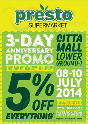 Featured image for (EXPIRED) Presto 5% OFF Storewide Promo @ Citta Mall 8 – 10 Jul 2014