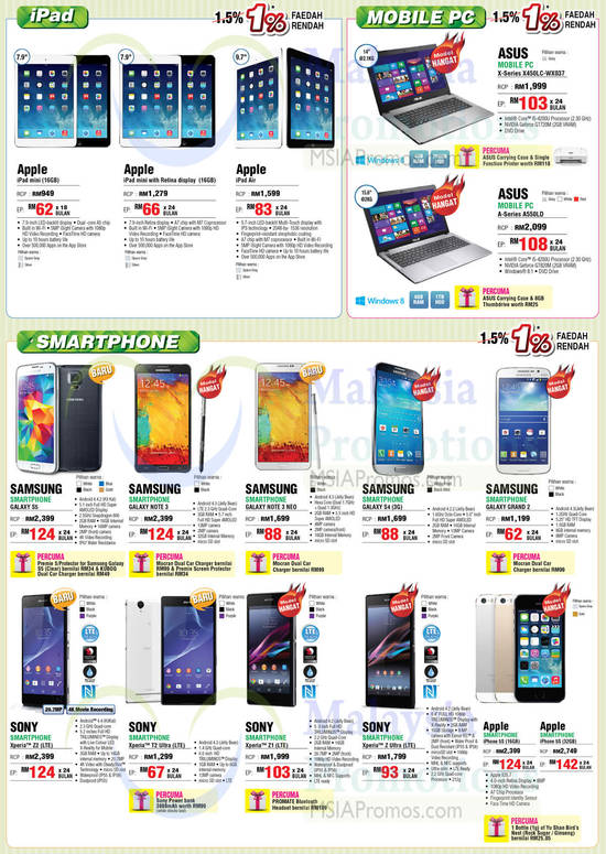 Smartphones, Tablets, Notebooks, Samsung, Apple, Asus, Sony