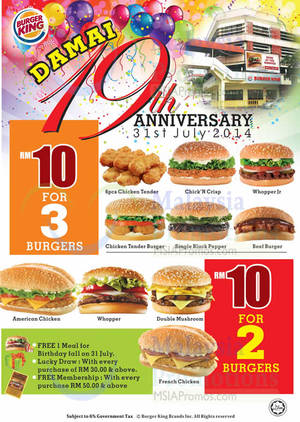 Featured image for (EXPIRED) Burger King RM10 For 3 Burgers One Day Promo @ Damai Kota Kinabalu 31 Jul 2014