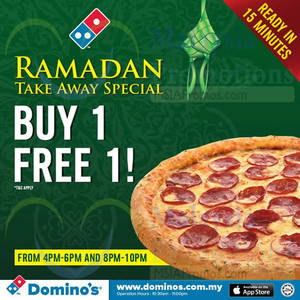 Featured image for (EXPIRED) Domino’s Pizza Buy 1 Get 1 FREE Takeaway Promo 12 – 27 Jul 2014