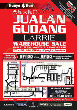 Featured image for Larrie Warehouse SALE @ Seri Kembangan Selangor 17 – 20 Jul 2014