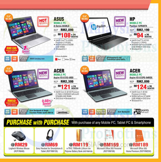 Notebooks, Asus, HP, Acer