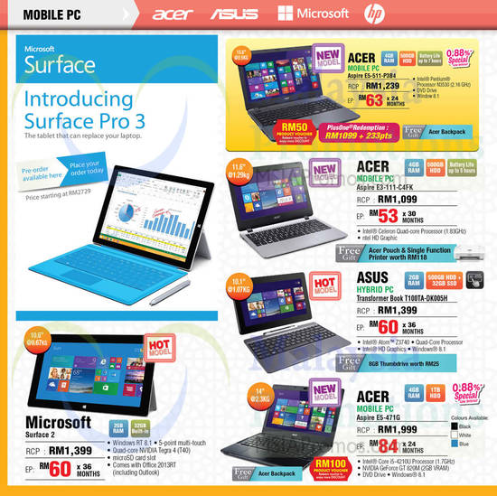 Notebooks, Tablet, Acer, Asus, Microsoft