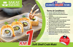 Featured image for (EXPIRED) Sakae Sushi RM1 Soft Shell Crab Maki Coupon Promo 3 – 8 Jul 2014