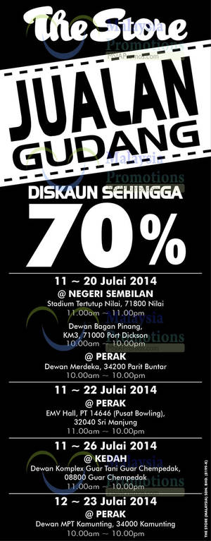 Featured image for The Store Branded Warehouse SALE @ Negeri Sembilan 2 Locations 11 – 20 Jul 2014