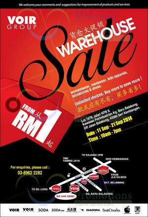 Featured image for (EXPIRED) Voir Group Warehouse SALE @ Seri Kembangan Selangor 11 – 21 Sep 2014