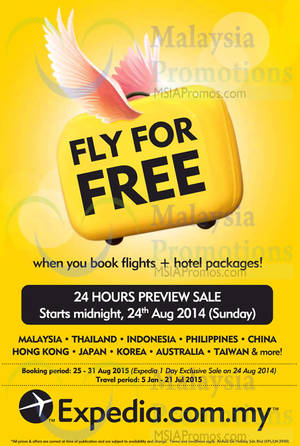 Featured image for Expedia Fly For FREE Promo 24 – 31 Aug 2014
