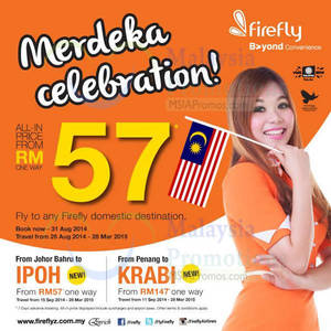 Featured image for Firefly From RM57 Merdeka Celebration Promo Air Fares 18 – 31 Aug 2014