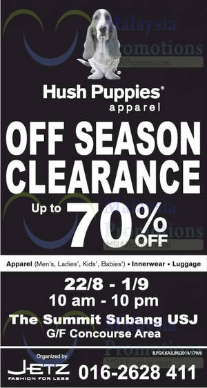 Featured image for (EXPIRED) Hush Puppies Apparel Off Season Clearance @ The Summit 22 Aug – 1 Sep 2014