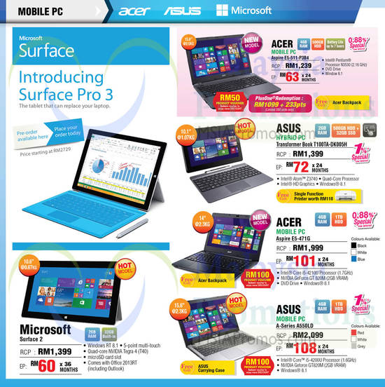 Notebooks, Tablets, Acer, Asus, Microsoft