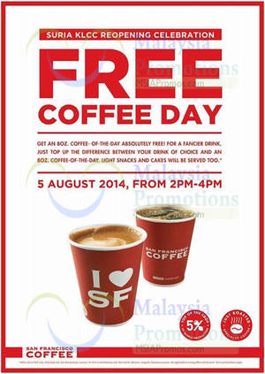 Featured image for (EXPIRED) San Francisco Coffee FREE Coffee Giveaway @ Suria KLCC 5 Aug 2014