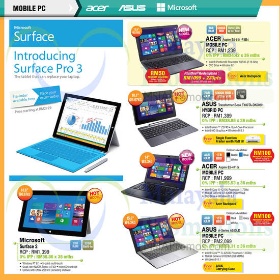 Tablets, Notebooks, Acer, Asus, Microsoft