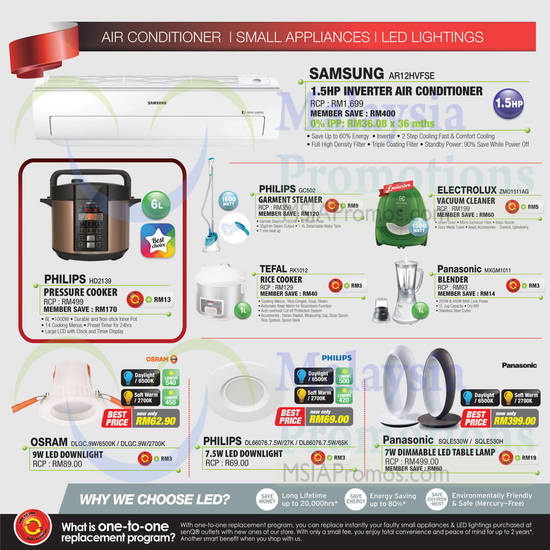 Air Conditioners, Lightings, Kitchen Appliances, Samsung, Philips, Tefal, Electrolux