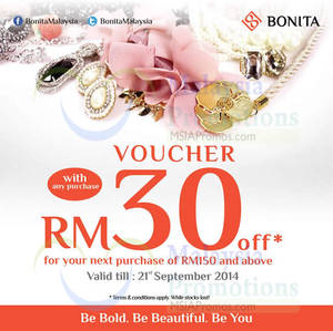 Featured image for (EXPIRED) Bonita FREE RM30 Voucher With Any Purchase 15 – 21 Sep 2014