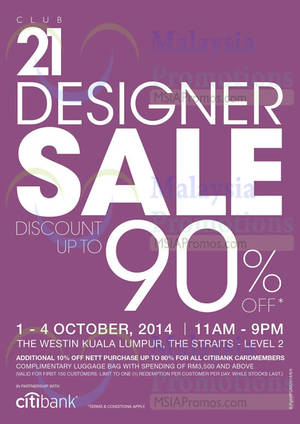 Featured image for (EXPIRED) Club 21 Up To 90% OFF Designer Sale 1 – 4 Oct 2014