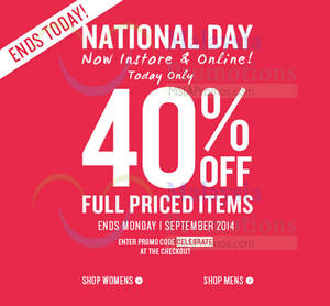 Featured image for (EXPIRED) Cotton On 40% Off Storewide National Day Sale 1 Sep 2014