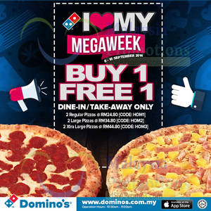 Featured image for (EXPIRED) Domino’s Pizza Buy 1 Free 1 Coupon Codes 8 – 16 Sep 2014