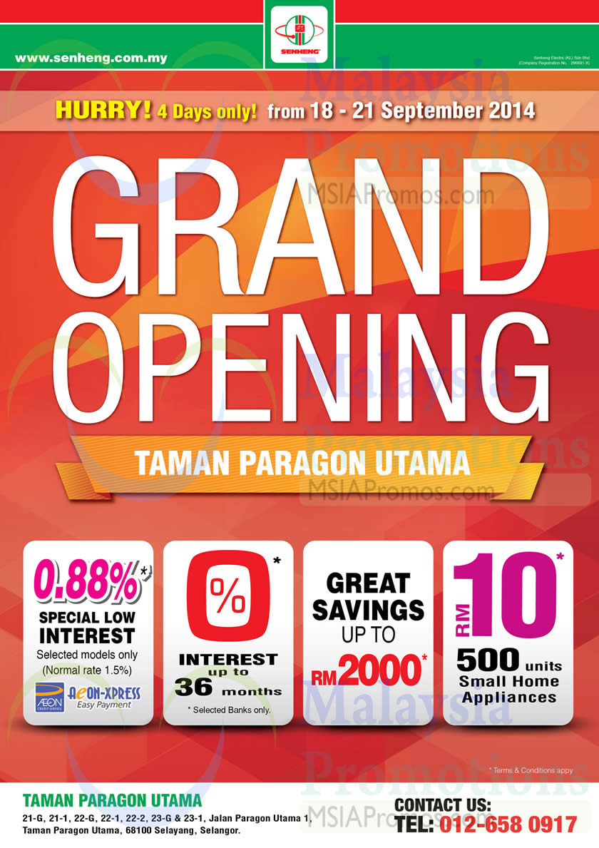 Featured image for Senheng Grand Opening Offers @ Taman Paragon Utama 18 - 21 Sep 2014