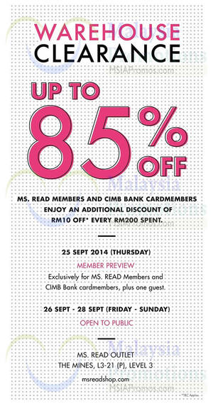 Featured image for MS. Read Warehouse Clearance @ The Mines 26 – 28 Sep 2014