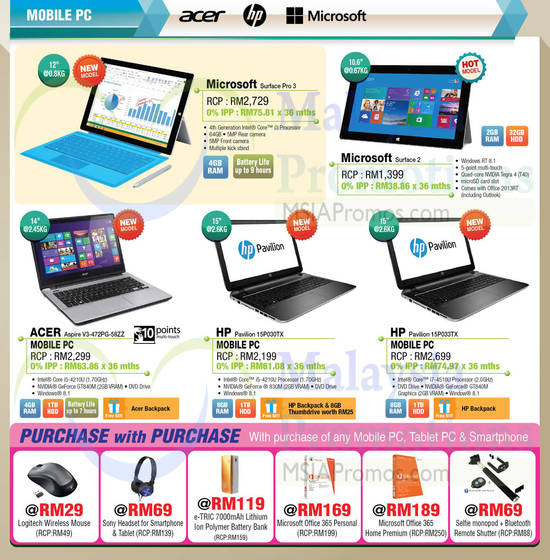 Notebooks, Microsoft, HP, Acer